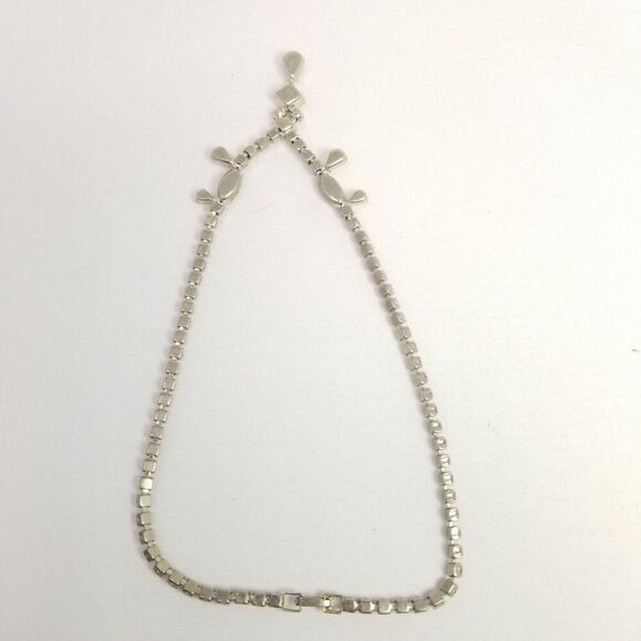 Vintage Rhinestone V Shape Design Necklace, Silver Tone Prong Set Retro Estate - Picture 5 of 8